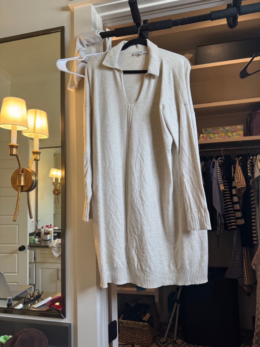 LOFT Cream Long Knit Sweater Dress